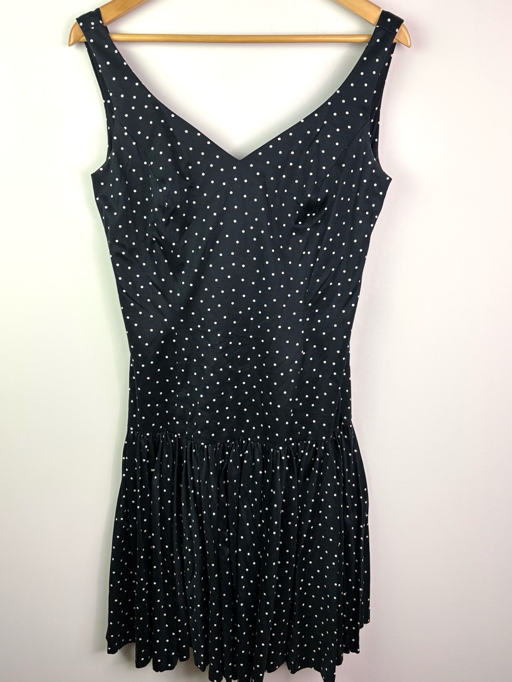 Laura Ashley Classic Black Polka Dot drop waist 100% cotton Dress size 12